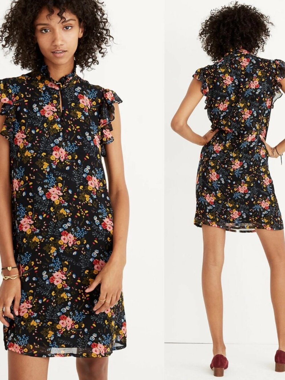 Madewell No.6 Silk Chiffon Floral Ruffled Beacon Dress In Garden Bouquet